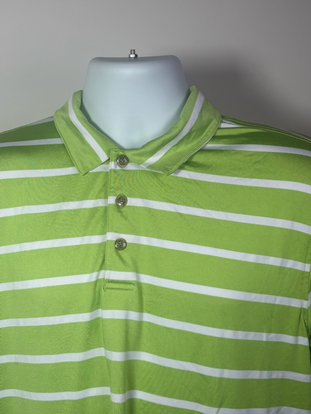Pebble Beach Lime‎ Green and White Striped Golf Polo Shirt
